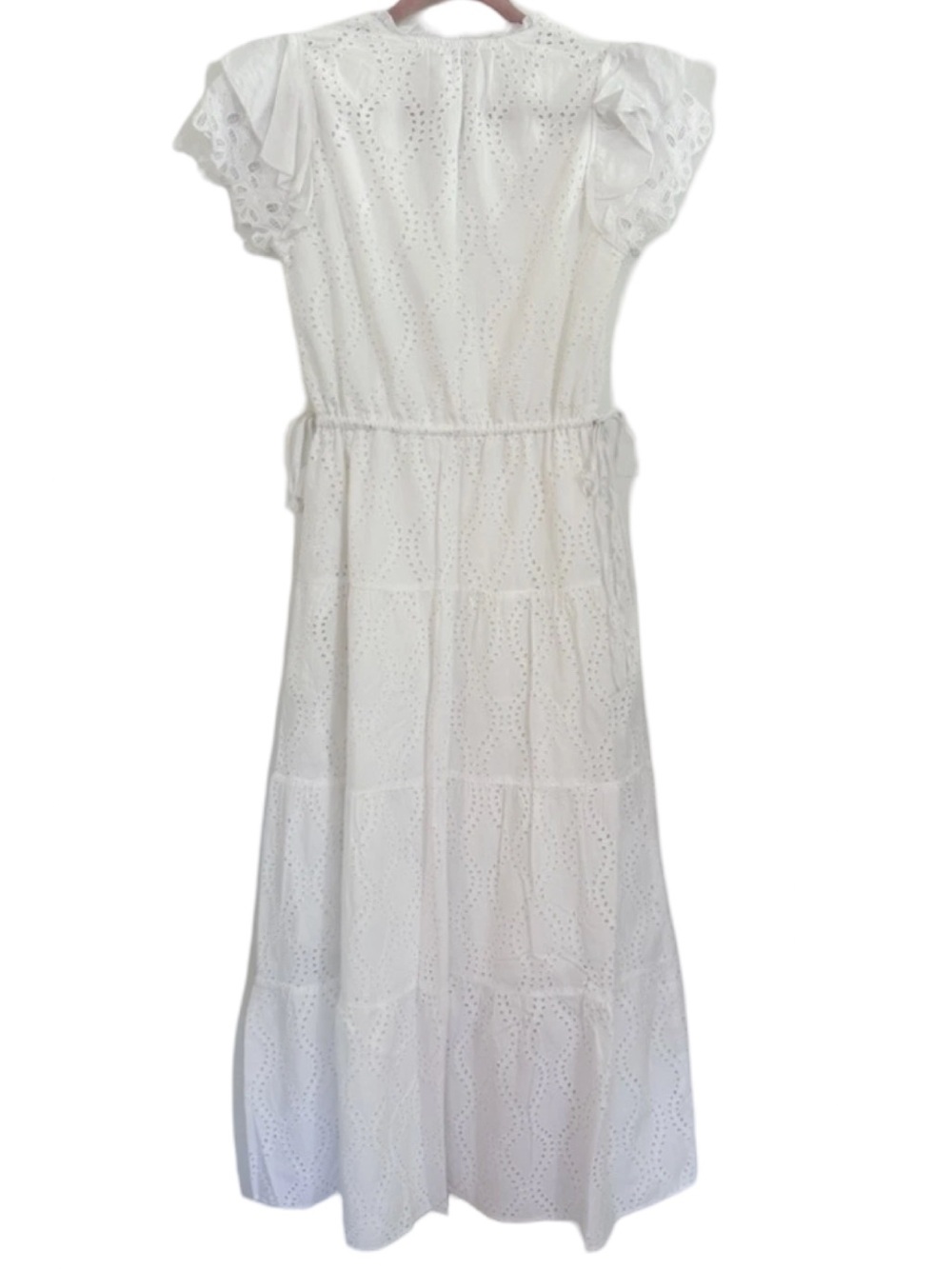 New J. McLaughlin Feminine Elena White Eyelet Maxi Dress Ruffle Sleeves Size XL - Picture 5 of 15